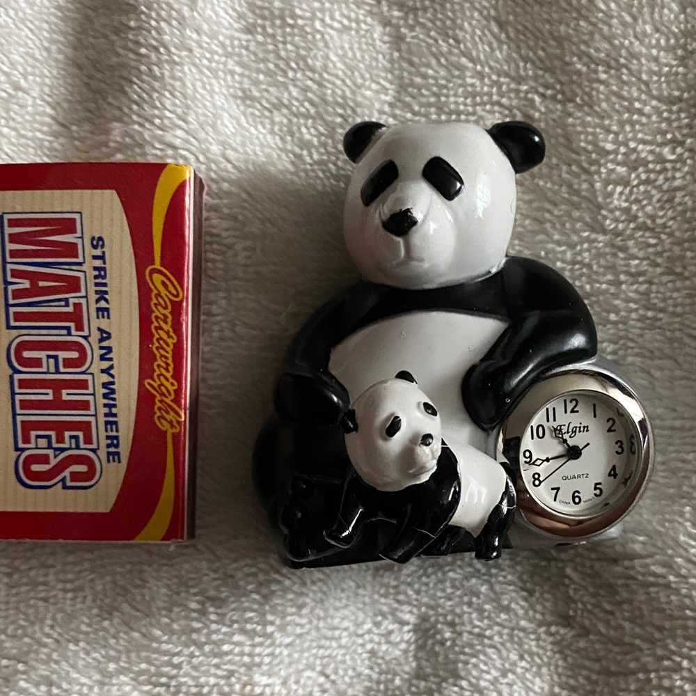 Panda Bear and baby mini  Figurine mini Clock excellent
